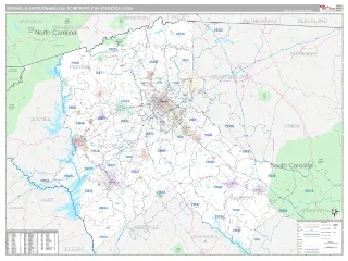 Greenville-Anderson-Mauldin Metro Area Classic style ZIP Code wall map