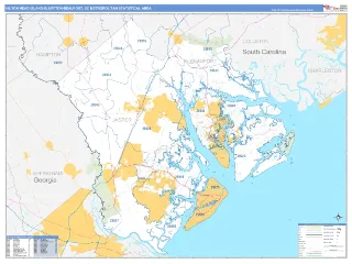 Hilton Head Island-Bluffton-Beaufort Metro Area Business Reference style ZIP Code wall map