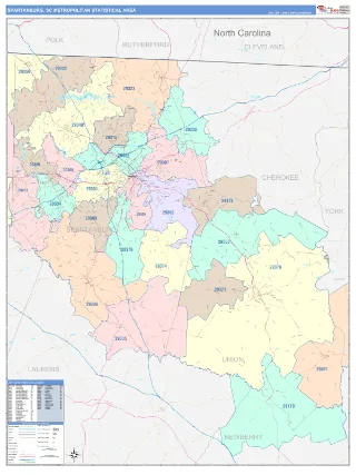 Spartanburg Metro Area ColorCast style ZIP Code wall map