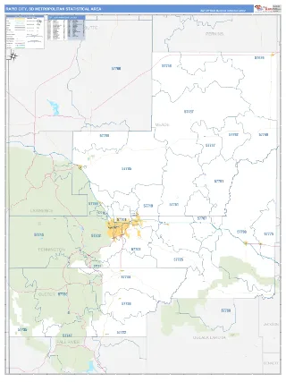 Rapid City Metro Area Business Reference style ZIP Code wall map