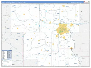 Sioux Falls Metro Area Business Reference style ZIP Code wall map