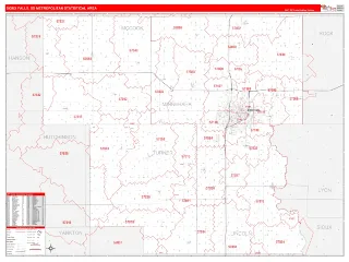 Sioux Falls Metro Area RedLine style ZIP Code wall map