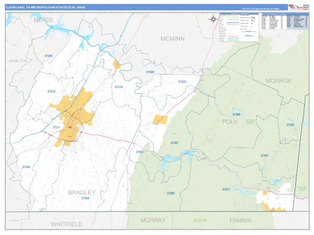 Cleveland Metro Area ZIP Code Wall Map, Business Reference style