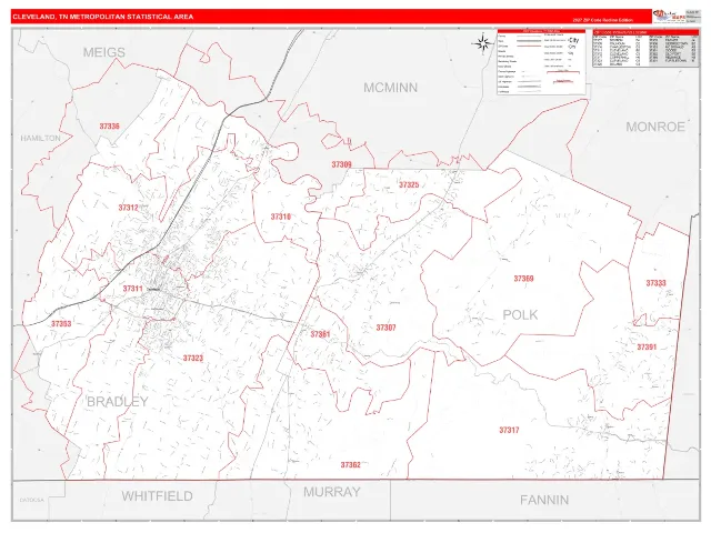 Cleveland Metro Area ZIP Code Wall Map, RedLine style