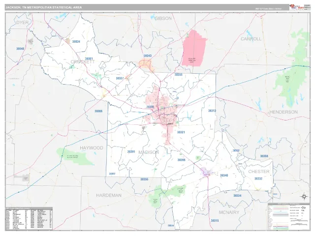 Jackson Metro Area ZIP Code Wall Map, Classic style