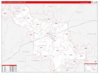 Jackson Metro Area RedLine style ZIP Code wall map
