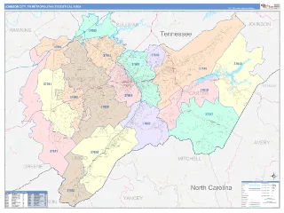 Johnson City Metro Area ColorCast style ZIP Code wall map
