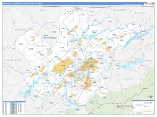 Knoxville Metro Area Business Reference style ZIP Code wall map