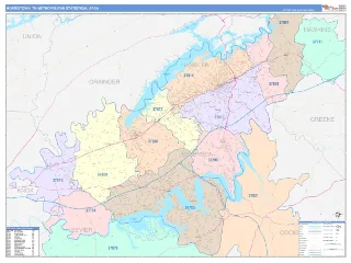 Morristown Metro Area ColorCast style ZIP Code wall map