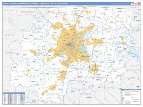 Nashville-Davidson–Murfreesboro–Franklin metro area map