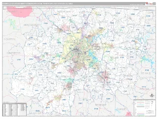 Nashville-Davidson–Murfreesboro–Franklin Metro Area Classic style ZIP Code wall map