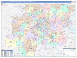 Nashville-Davidson–Murfreesboro–Franklin Metro Area ColorCast style ZIP Code wall map