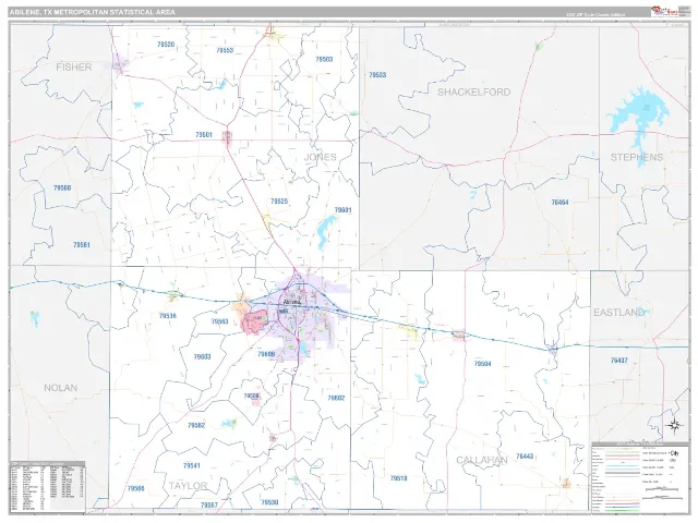 Abilene Metro Area ZIP Code Wall Map, Classic style