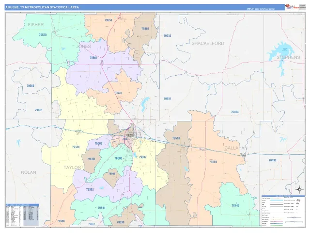 Abilene Metro Area ZIP Code Wall Map, ColorCast style