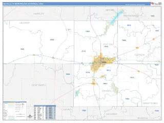 Amarillo Metro Area Business Reference style ZIP Code wall map
