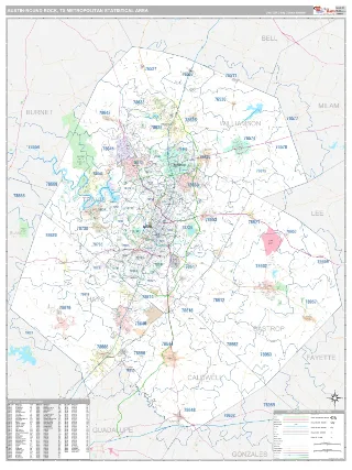 Austin-Round Rock Metro Area Classic style ZIP Code wall map