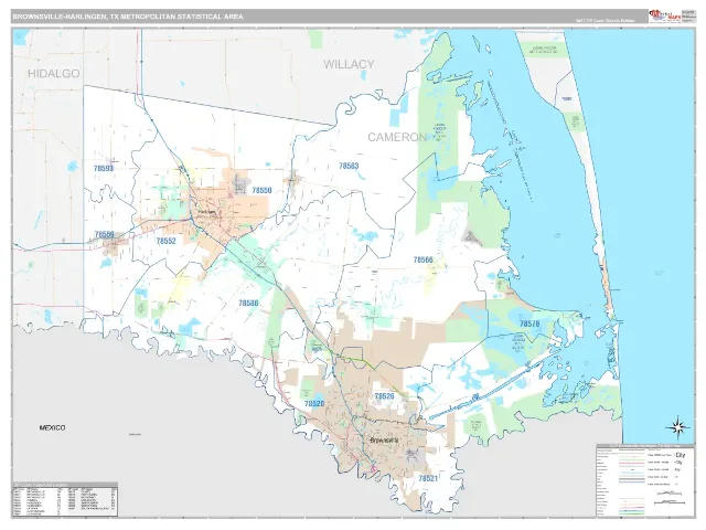 Brownsville-Harlingen Metro Area ZIP Code Wall Map, Classic style