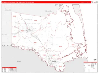 Brownsville-Harlingen Metro Area RedLine style ZIP Code wall map