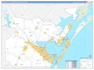 Corpus Christi Metro Area Business Reference style ZIP Code wall map