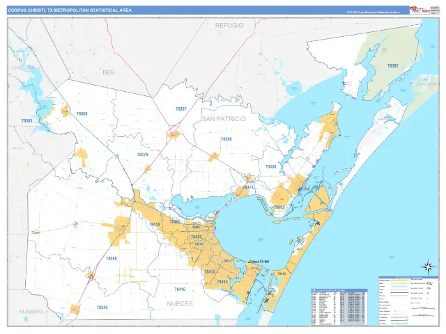 Corpus Christi Metro Area ZIP Code Wall Map, Business Reference style