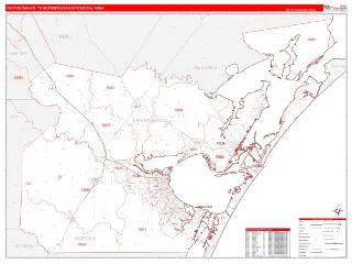 Corpus Christi Metro Area RedLine style ZIP Code wall map