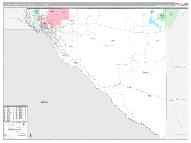 El Paso Metro Area ZIP Code Wall Map, Classic style