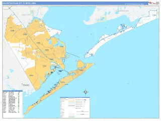 Galveston-Texas City Metro Area Business Reference style ZIP Code wall map