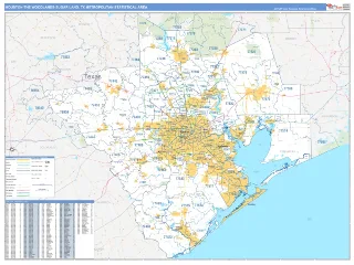 Houston-The Woodlands-Sugar Land Metro Area Business Reference style ZIP Code wall map