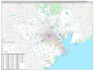 Houston-The Woodlands-Sugar Land Metro Area Classic style ZIP Code wall map