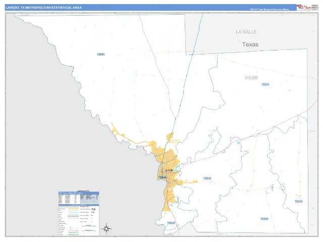 Laredo Metro Area ZIP Code Wall Map, Business Reference style