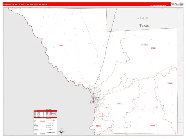 Laredo Metro Area ZIP Code Wall Map, RedLine style