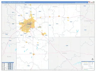 Lubbock Metro Area Business Reference style ZIP Code wall map