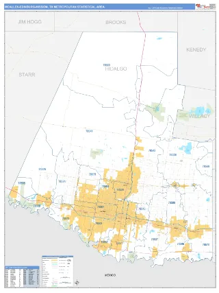 McAllen-Edinburg-Mission Metro Area Business Reference style ZIP Code wall map