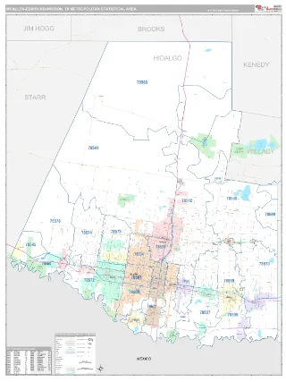 McAllen-Edinburg-Mission Metro Area Classic style ZIP Code wall map