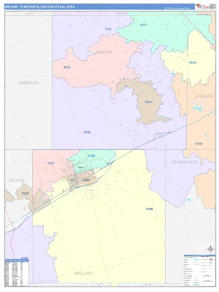 Midland Metro Area ColorCast style ZIP Code wall map