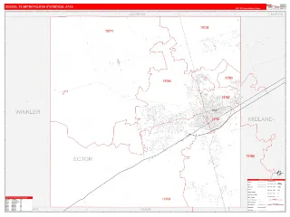Odessa Metro Area RedLine style ZIP Code wall map