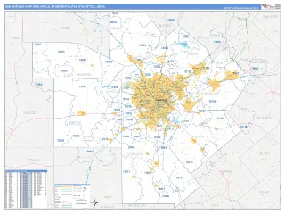 San Antonio-New Braunfels Metro Area Business Reference style ZIP Code wall map