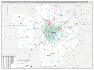 San Antonio-New Braunfels Metro Area Classic style ZIP Code wall map