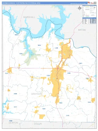 Sherman-Denison Metro Area Business Reference style ZIP Code wall map