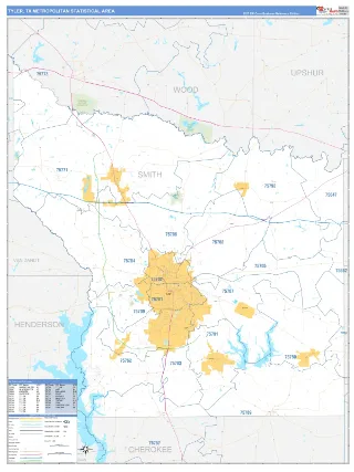 Tyler Metro Area Business Reference style ZIP Code wall map