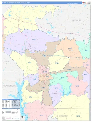 Tyler Metro Area ColorCast style ZIP Code wall map