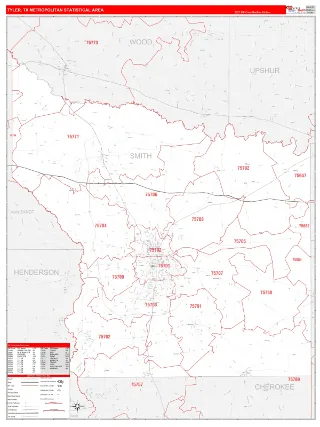 Tyler Metro Area RedLine style ZIP Code wall map