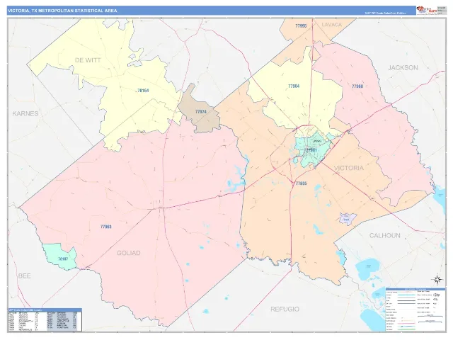 Victoria Metro Area ZIP Code Wall Map, ColorCast style