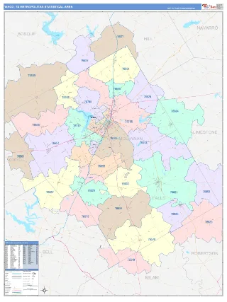 Waco Metro Area ColorCast style ZIP Code wall map
