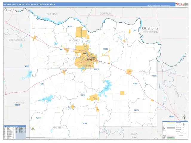 Wichita Falls Metro Area ZIP Code Wall Map, Business Reference style