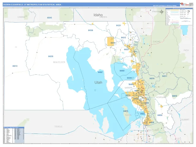 Ogden-Clearfield Metro Area ZIP Code Wall Map, Business Reference style