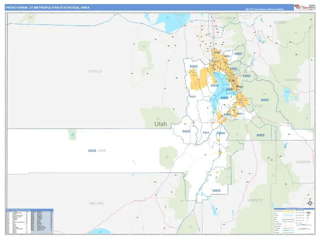 Provo-Orem Metro Area ZIP Code Wall Map, Business Reference style