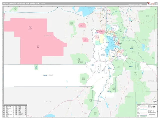 Provo-Orem Metro Area ZIP Code Wall Map, Classic style