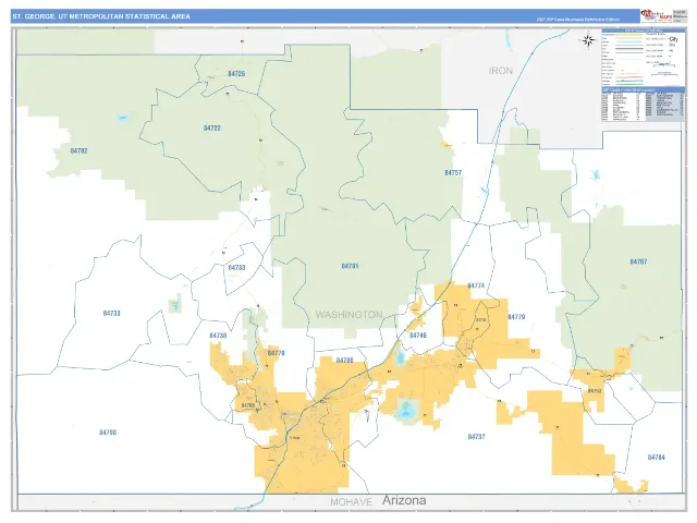 St. George Metro Area ZIP Code Wall Map, Business Reference style