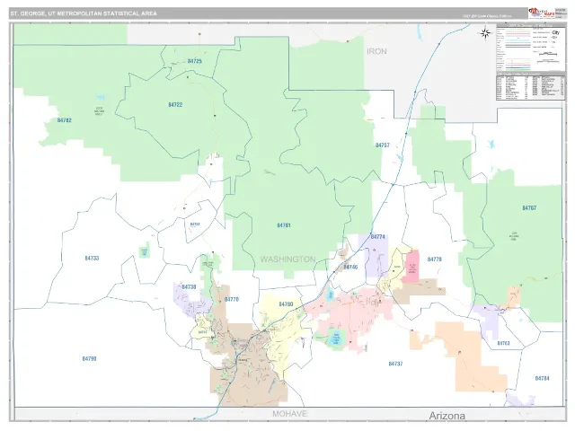 St. George Metro Area ZIP Code Wall Map, Classic style